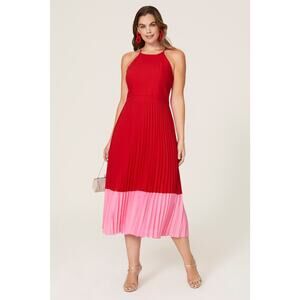 Aidan AIDAN MATTOX Pleated Colorblock Midi Dress - Size 6